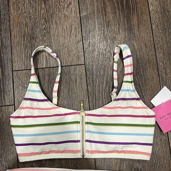 KATE SPADE (NWT) Zip Front Bikini Top & Bottoms, Party Stripe, Size XS - Picture 4 of 10